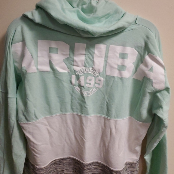 ARUBA Gray White Blue Colorblock Hoodie Sweatshirt - Picture 7 of 9